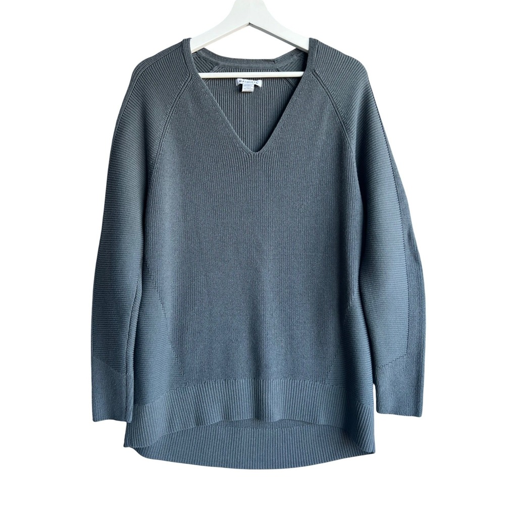 Athleta Hanover V-Neck Sweater Merino Wool Blend Grey Blue Womens Medium M